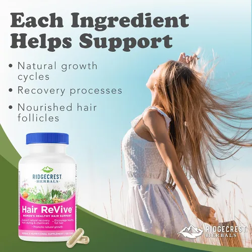Miniatura 2 de RidgeCrest Herbals Hair ReVive - 120 cápsulas - Soporte para el cabello saludable para mujeres, sin OMG, sin gluten, 30 porciones