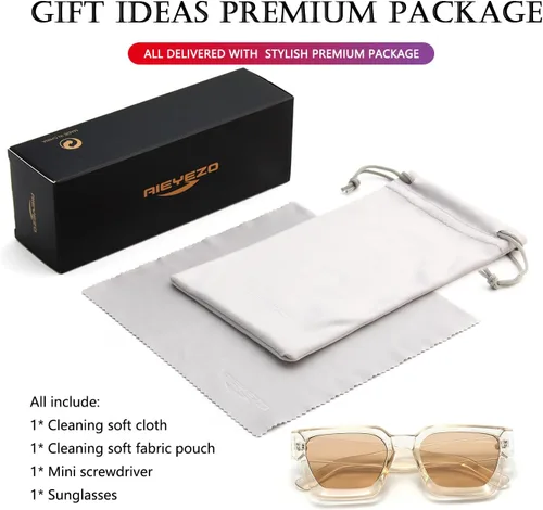 Miniatura 77 de AIEYEZO Gafas de sol cuadradas para mujeres y hombres, gafas de sol cuadradas con montura gruesa, estilo de diseñador simple