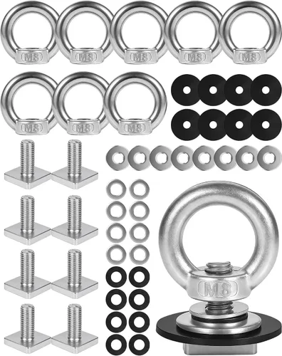 Miniatura 8 de Anclaje de amarre para montaje en pista en T para portaequipajes de techo, perno de ojo en forma de anillo resistente M8, anillos de amarre