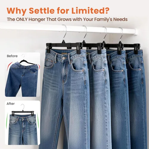 Miniatura 4 de HOUSE DAY Perchas para pantalones y faldas - Juego de 10 perchas para pantalones con clips grandes antideslizantes - Perchero para armario