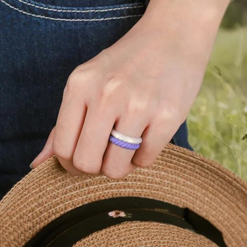 Miniatura 3 de Egnaro - Anillo de boda de silicona para mujer alianzas de boda de goma trenzada delgada y apilable material no tóxico y seguro para la piel