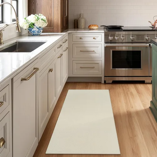Miniatura 53 de LEEVAN - Alfombras lavables para cocina de 3 x 5 pies, alfombra de color crema para dormitorio, alfombra de algodón tejida para entrada, alfombra