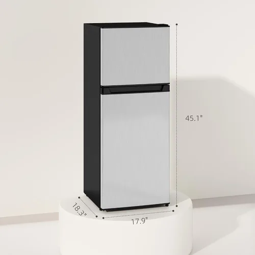 Miniatura 7 de HOMCOM Mini refrigerador de 4 pies cúbicos con congelador, refrigerador compacto de doble puerta con termostato ajustable, estante y puerta