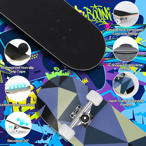 Miniatura 5 de Patinetas para principiantes, adultos, jóvenes, adolescentes, niños o niñas, de 31 x 8 pulgadas, patinetas completas de 7 capas de madera de arce