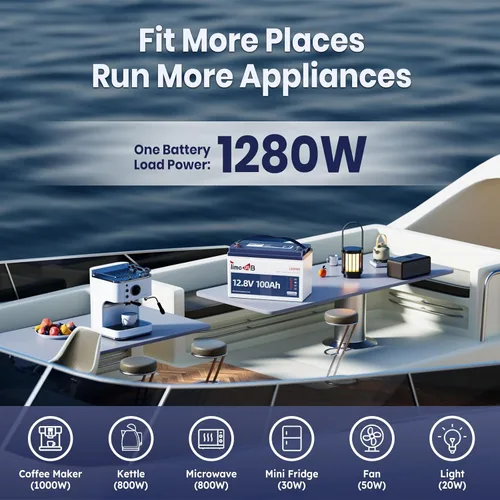 Miniatura 6 de Timeusb Batería marina LiFePO4 de 12 V 100 Ah TM con protección a baja temperatura, BMS de 100 A, más de 15000 ciclos, batería de fosfato de hierro