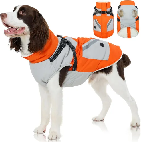 Miniatura 13 de FUAMEY Chaquetas de invierno para perros pequeños, abrigo para perros con arnés incorporado, trajes de nieve impermeables para perros, chaqueta
