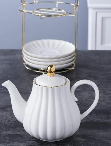 Miniatura 21 de Jusalpha Fine China Juego de Taza de Café/Taza de Té Morada de 8 OZ, Platillo, Cucharas, Tetera y Cremera, 17 Piezas (Juego FD-TW17PC, Morado)