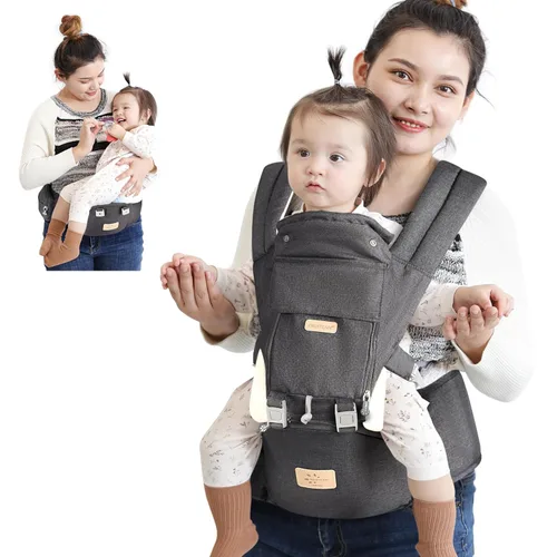 FRUITEAM Portabebés de recién nacidos a niños pequeños, 6 en 1 ergonómico y ajustable con soporte lumbar para todas las estaciones, manos libres, se