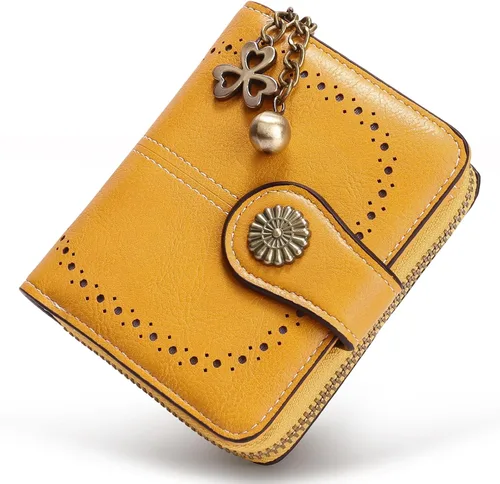 Miniatura 17 de Cartera pequeña para mujer, de piel, plegable, compacta, con bloqueo RFID, con bolsillo con cremallera para monedas, A01 Rojo Vino, Classic