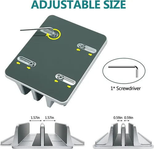 Miniatura 4 de Soporte vertical para computadora portátil para escritorio de metal resistente, 4 ranuras ajustables 4 en 1 vertical MacBook Stand Rack Pro Soporte