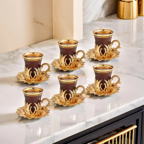 Miniatura 4 de Vasos de té turco vintage hechos a mano con platillo y soportes, tazas otomanas y árabes, juego de 6 para servir a los invitados, té, cena, regalos