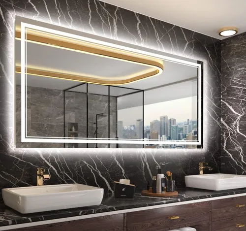 Miniatura 55 de Espejo de baño LED de 72 x 36 pulgadas, retroiluminado y frontal iluminado, espejo de tocador grande iluminado con luces, antiniebla, regulable