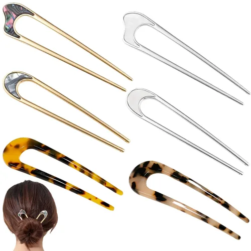 6 horquillas de metal en forma de U, horquillas francesas, tenedores vintage, kit de pasadores para moño, mujeres y niñas, accesorios para el concha