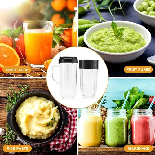 Miniatura 5 de Magic Bullet - Vasos para licuadora, taza alta de 22 onzas y 16 onzas con tapas abatibles para llevar y hoja cruzada, taza con tazas de asa apta