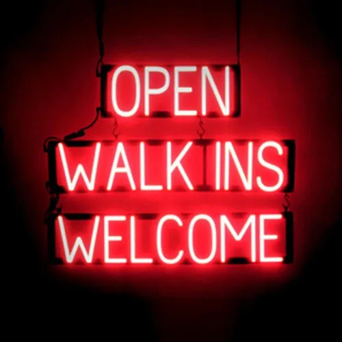 Miniatura 13 de SpellBrite Letrero con texto en inglés "WALK INS WELCOME", con aspecto de neón, fuente de luz LED azul, 29.8 x 15.0 pulgadas