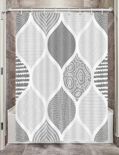 Miniatura 31 de JAWO Cortina de ducha gris retro bohemia de tela geométrica para decoración de baño, estilo bohemio, moderno, abstracto, cachemira, accesorios