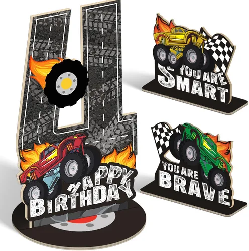 Miniatura 20 de Juego de 3 piezas de dinosaurios con signo de número de 2º cumpleaños, decoración de mesa de dinosaurios para niños y niños de 2º cumpleaños