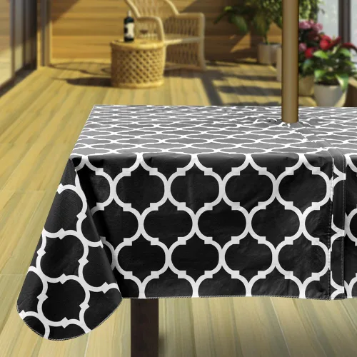 Miniatura 27 de Hipinger Vinyl Round Fitted Tablecloth with Zipper and Umbrella Hole, Outdoor Oil Waterproof Stain Resisteant PVC Table Cover 40-44 Inch, Black