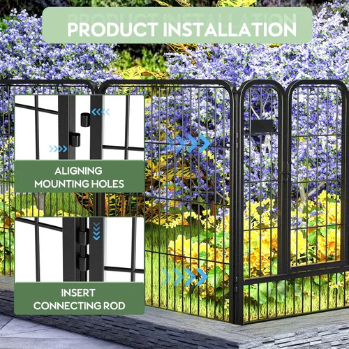 Miniatura 2 de Valla de jardín al aire libre con puerta, paquete de 6 unidades de 32 pulgadas de alto x 14 pies de largo, metal resistente, valla decorativa