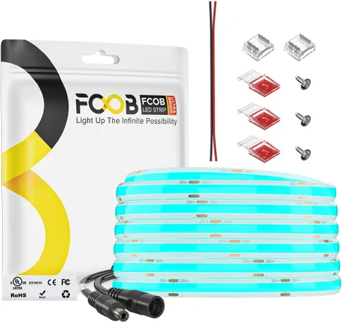 Miniatura 24 de Tira de luces LED COB DC24V de 16.4 pies, 6000 K, blanco frío, 320 LED, flexible, de alta densidad, uniforme, brillante, 9W/m, CRI90+ regulable