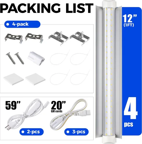Miniatura 8 de Barrina Luces de cultivo T8 para plantas de interior, tira de luz blanca de espectro completo de 5000 K, 60 W (4 x 15 W), luz de planta de 1 pie