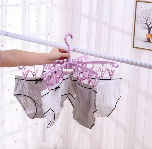 Miniatura 4 de Estante de secado plegable BONYCUST con 24 clips para secar calcetines, lencería, ropa de bebé, toallas. Estante giratorio para calcetines 2 piezas