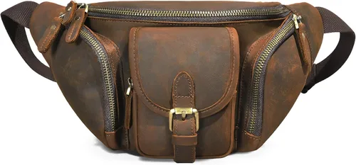 Grueso caballo loco cuero senderismo equitación viaje al aire libre cinturón riñonera riñonera pequeña bolsa de teléfono para hombres mujeres 380,