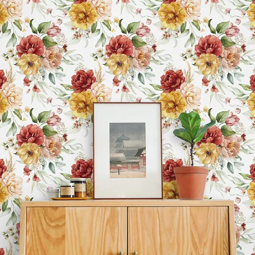 Miniatura 5 de VaryPaper Papel tapiz floral vintage para despegar y pegar, 17.7 x 78.7 pulgadas, papel tapiz de peonía de acuarela, papel de contacto floral, papel