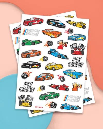 Miniatura 2 de xo, Fetti Suministros de fiesta de autos de carreras, tatuajes temporales - 46 estilos de aluminio Cumpleaños de carreras de autos de carreras
