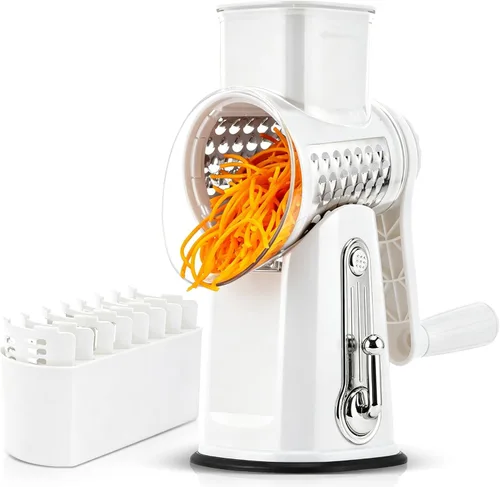 Miniatura 9 de SUSTEAS Rallador rotativo de queso con asa, triturador de verduras con 5 cuchillas bien diseñadas y base de succión fuerte, cortador redondo de Verde