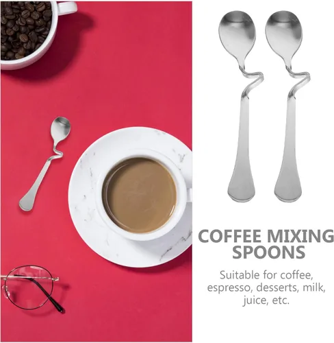 Miniatura 4 de SOLUSTRE 6 cucharas de café expreso de acero inoxidable con mango curvo, cucharas de mezcla de café con leche y miel, cucharas de postre
