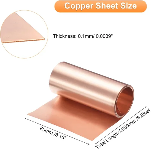 Miniatura 32 de uxcell Rollo de lámina de cobre de 78.740 in x 0.394 in x 0.001 in, 99.9% de tira de cobre puro de cobre intermitente placa de lámina de metal