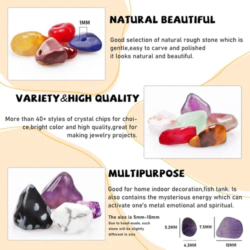 Miniatura 4 de 500 piezas Cuentas de piedra de chip natural, Alabastro 5-8 mm Piedras preciosas irregulares curativas de cristal sueltas con agujero perforado