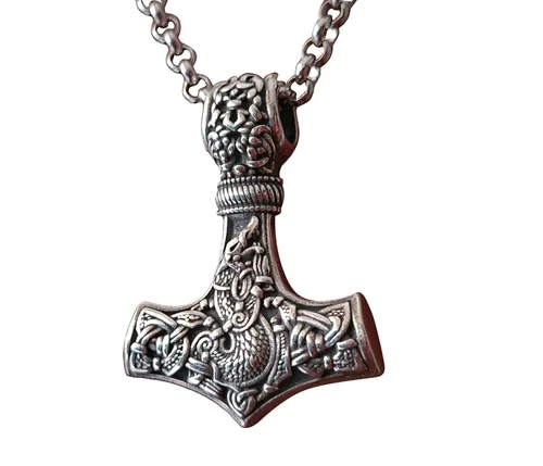 Miniatura 116 de Viking Thors Hammer Necklace Pendant - Vegvisir Aegishjalmur Helm of Awe Raven Huginn Muninn Pendant Necklace Amulet Talisman - Thor Necklace