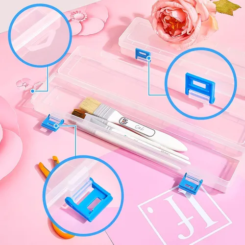 Miniatura 3 de 8 soportes para pinceles de pintura de plástico translúcido, estuche organizador de herramientas de dibujo, caja de almacenamiento larga