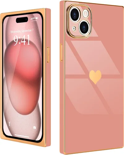 Miniatura 35 de Compatible con iPhone 12 Funda Rectangular Bonita Chapado Dorado Lujo Corazón de Amor Funda de Teléfono para Mujeres Niñas A Prueba de Golpes