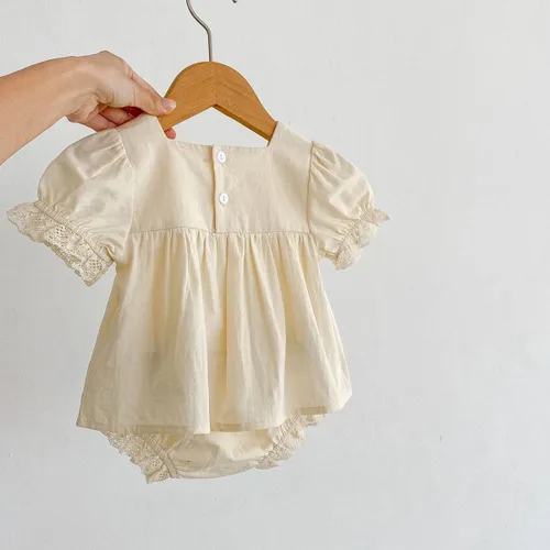 Miniatura 6 de Mameluco de lino para niña pequeña, vestido de manga hinchada con burbujas florales, ropa para recién nacidos, vestido de ciervo de Navidad