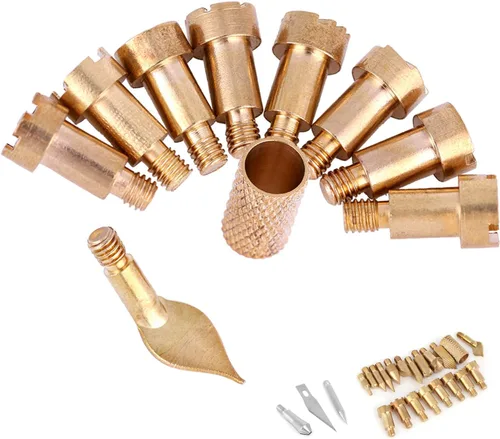 Miniatura 6 de Puntas para quemar madera, 23 puntas de pluma de leña artesanal, puntas de bolígrafo de latón para soldar, plantilla, pirografía de soldadura