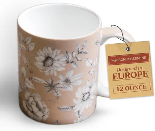 Miniatura 129 de Maison d' Hermine Taza de café con asas, tazas de porcelana fina de hueso, paquete de dos tazas de té para bebidas calientes, capuchino, latte, 015