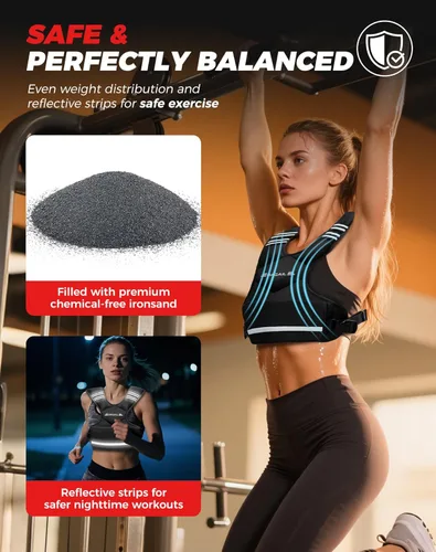 Miniatura 4 de BAGAIL Chaleco con peso ajustable para mujeres y hombres, 4-10 libras, 12-18 libras, 20-32 libras, chaleco de peso para entrenamientos en casa con 6