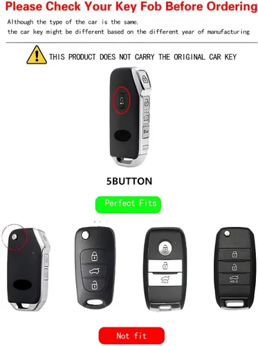 Miniatura 2 de para Kia Funda para Llavero de Llave de Metal Carcasa de Llave Inteligente Compatible para Soul Telluride Cerato Forte K5 (KAC-Negro)