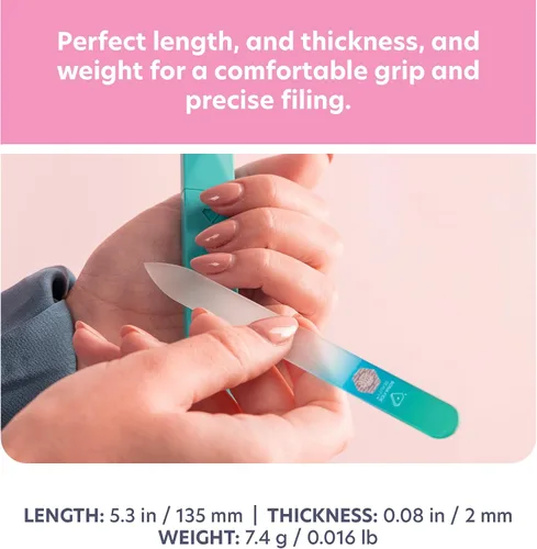 Miniatura 4 de Bona Fide Beauty Lima de uñas de vidrio con estuche (Aguamarina) - 1 pieza Regalos lujosos para mujeres, lima de uñas grabada de cristal para uñas