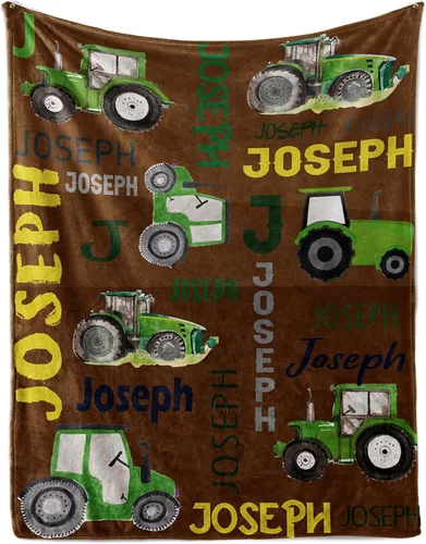 Miniatura 28 de Manta personalizada de tractores, nombre personalizado con diseño de camiones de tractor agrícola, manta de cama de franela de felpa suave