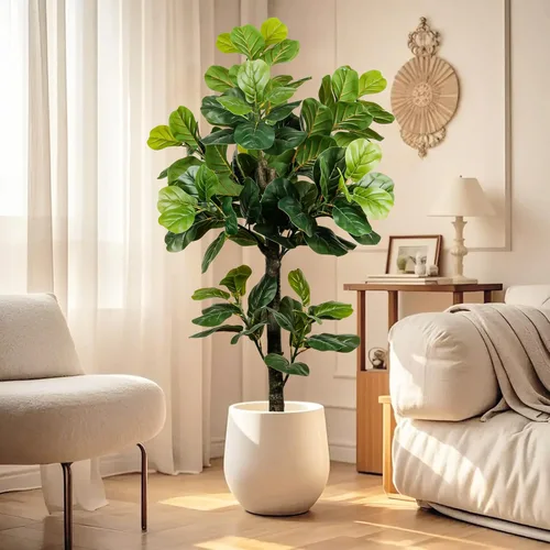 Árbol de higuera artificial de hoja de violín de 5 pies de alto, planta de higuera falsa para interiores, planta de ficus iyrata falsa que incluye