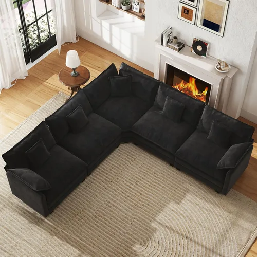 Miniatura 37 de WorthFurni Sofá Seccional Modular de 111.4", Sofá de Nube en Forma de U con 2 Otomanas Móviles, Cómodo Sofá de Chenille de Asiento Profundo