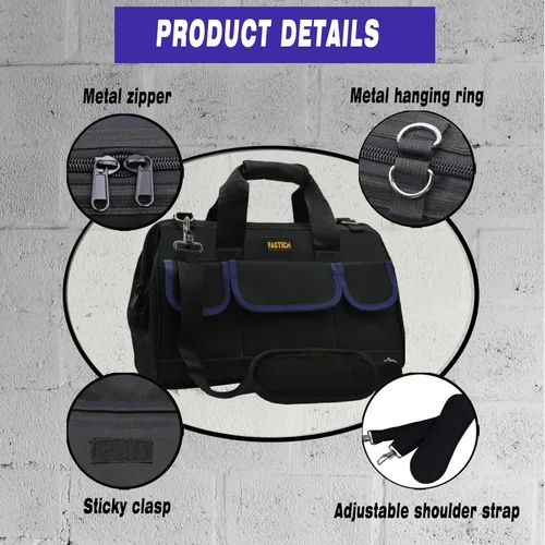 Miniatura 5 de FASTECH Bolsa de herramientas de 20 pulgadas, kit de herramientas de boca ancha impermeable, organizador de bolsa de herramientas resistente