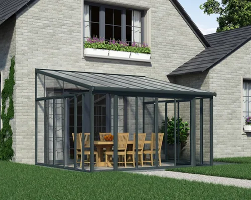 Miniatura 2 de Palram - Canopia Sanremo - Toldo para patio cerrado de 13 x 14 pulgadas, kit de terraza gris de bricolaje inclinado a cenador con paredes