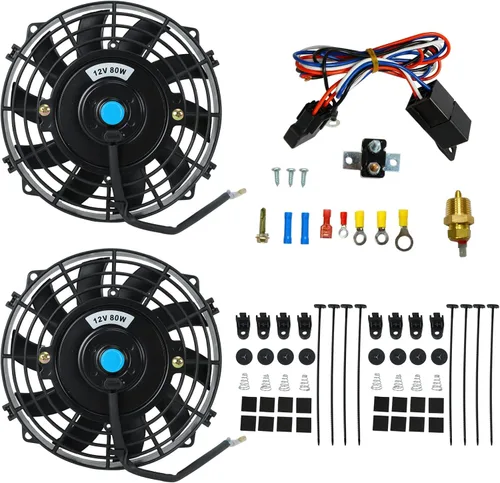 BLACKHORSE-RACING Ventilador eléctrico de refrigeración del radiador de 7 pulgadas con relé de termostato y kits de montaje (2 piezas)