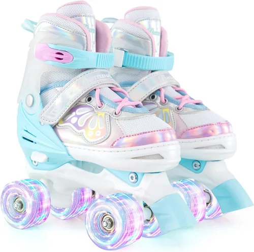 Miniatura 20 de BABY JOY Patines de ruedas de mariposa, 4 tamaños ajustables para niñas, adolescentes y adultos de 5 a 8 a 13 años o más, con ruedas iluminadas