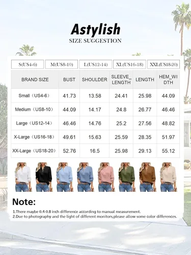 Miniatura 6 de Astylish Camisas para mujer con manga de farol, blusas básicas con textura plisada con medio botón